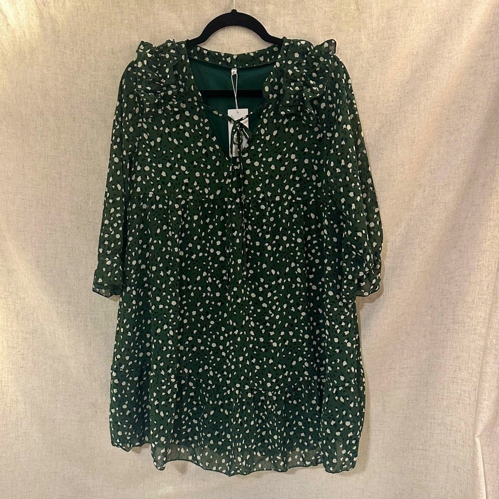 Comely Mini Dress Small Green White Black Leopard Print NWT